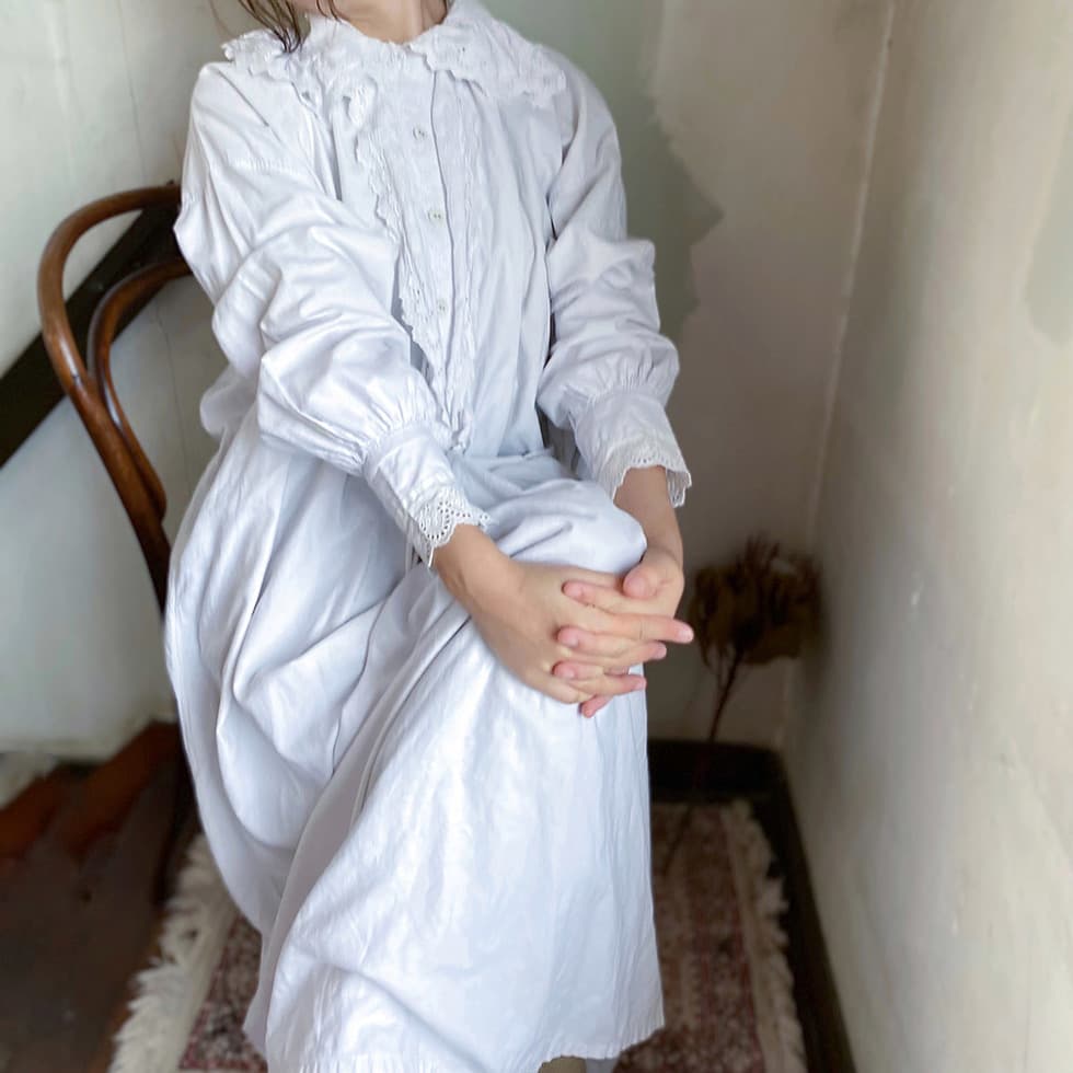 フランスアンティークナイトドレスアンティークレースワンピース