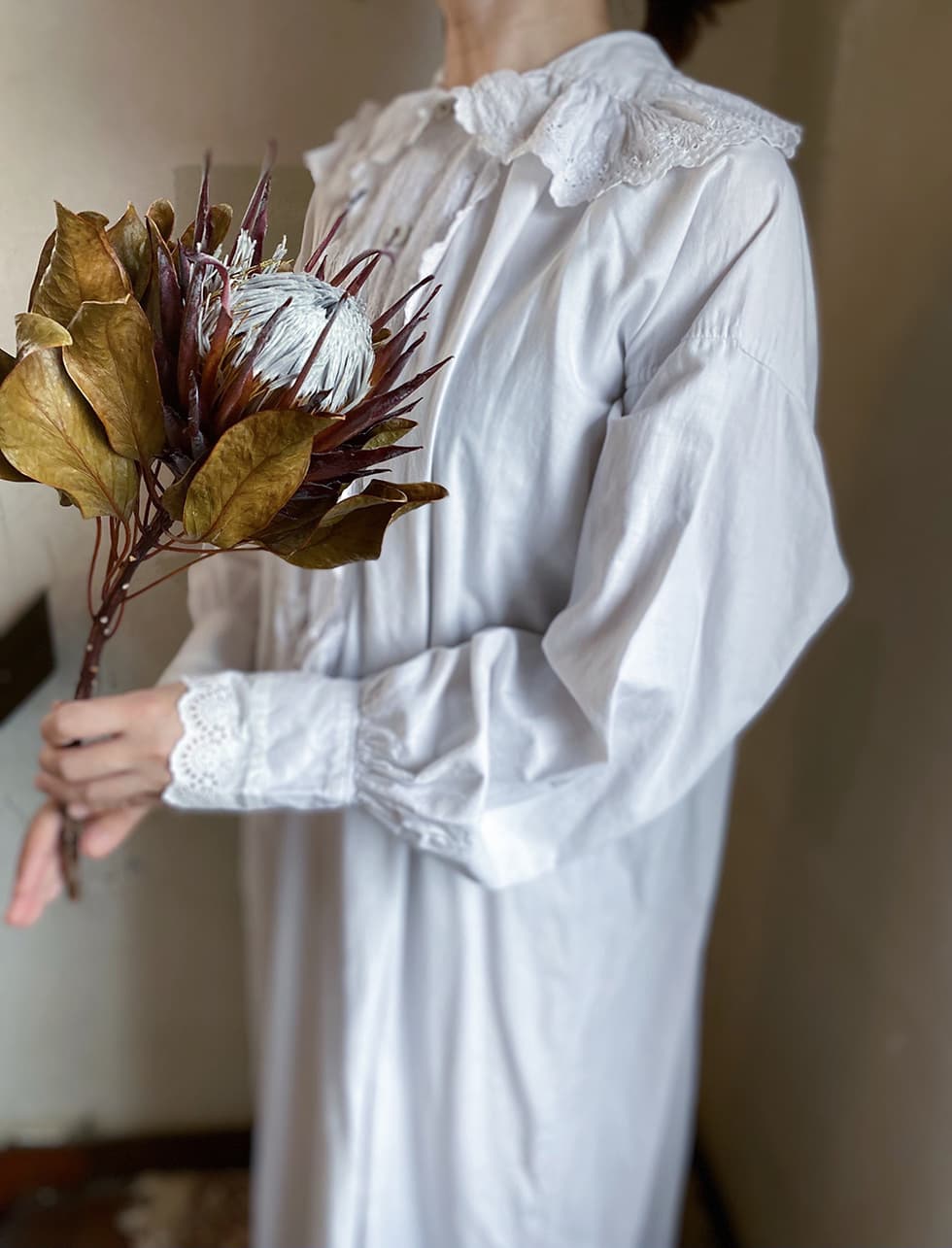 フランスアンティークナイトドレスアンティークレースワンピース