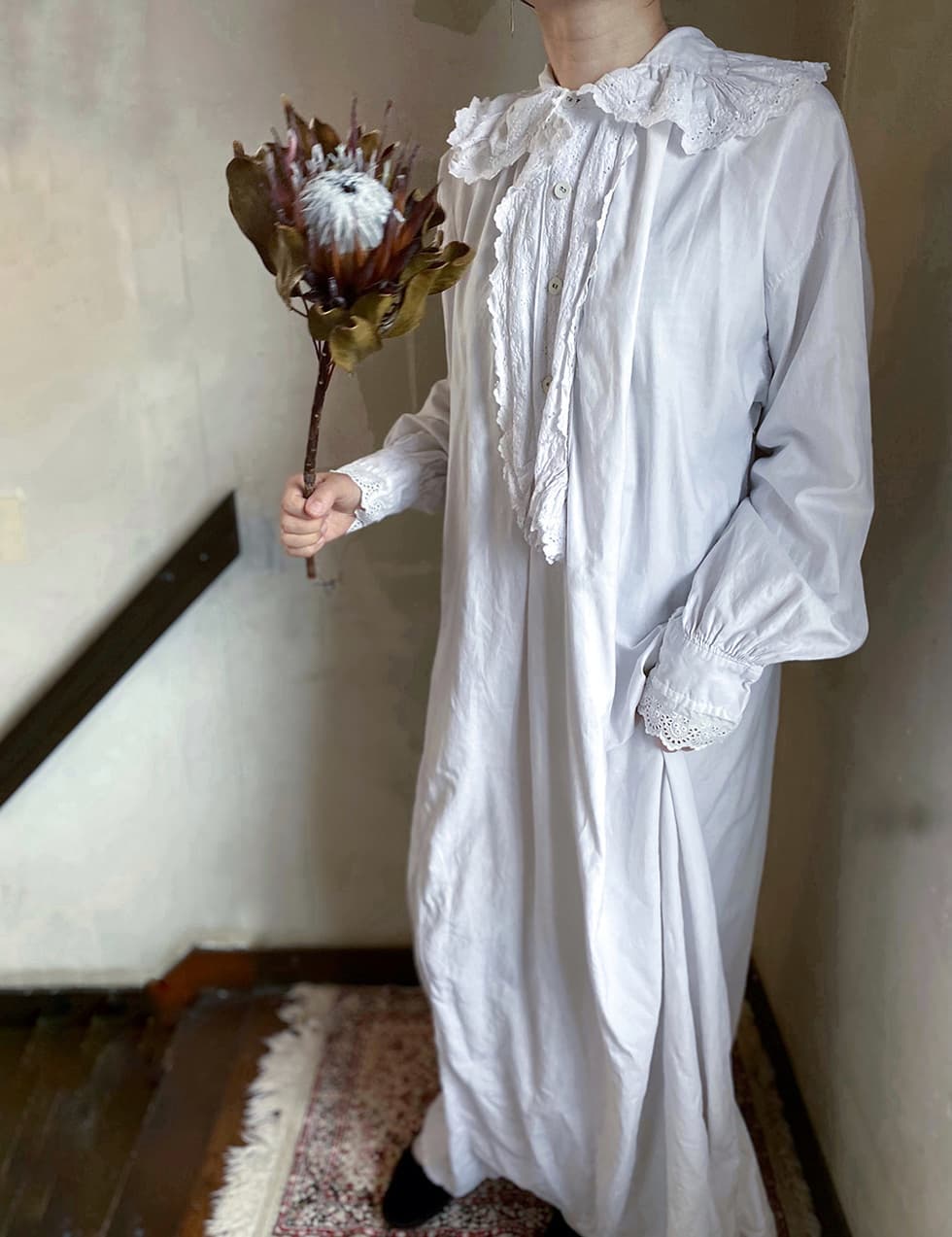 フランスアンティークナイトドレスアンティークレースワンピース