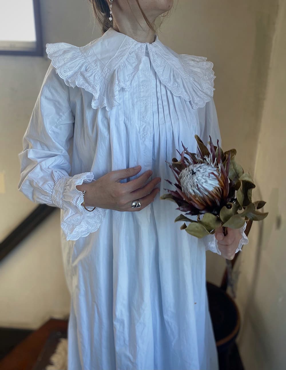 フランスアンティークナイトドレスアンティークレースワンピース