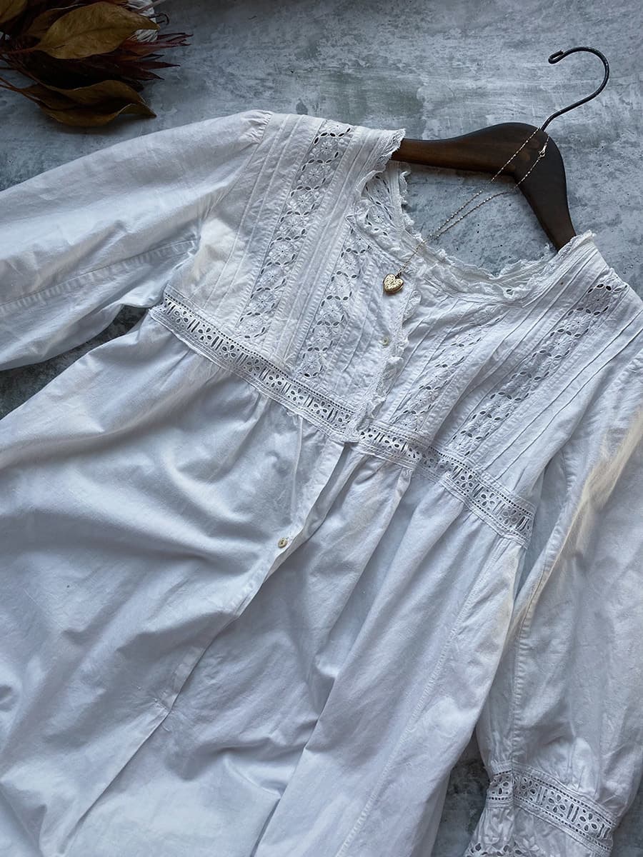 フランスアンティークナイトドレスアンティークレースワンピース