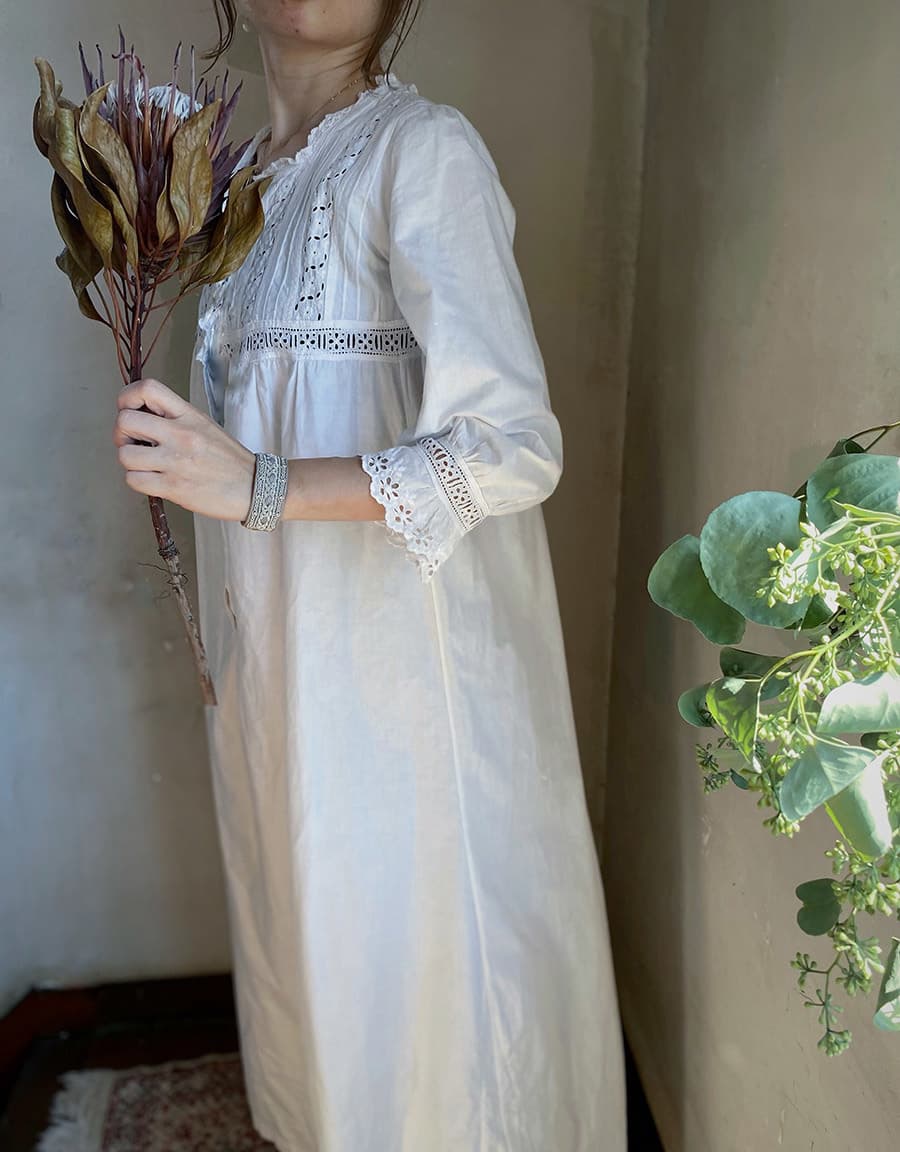 フランスアンティークナイトドレスアンティークレースワンピース