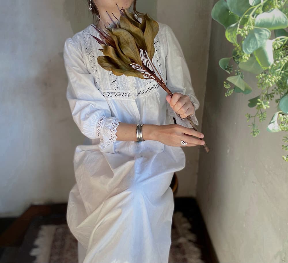 フランスアンティークナイトドレスアンティークレースワンピース