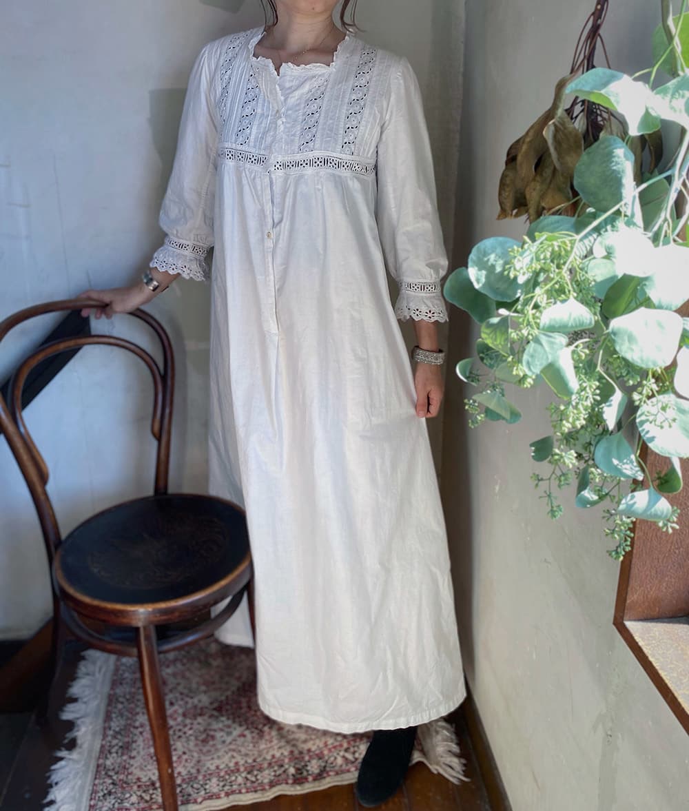 フランスアンティークナイトドレスアンティークレースワンピース