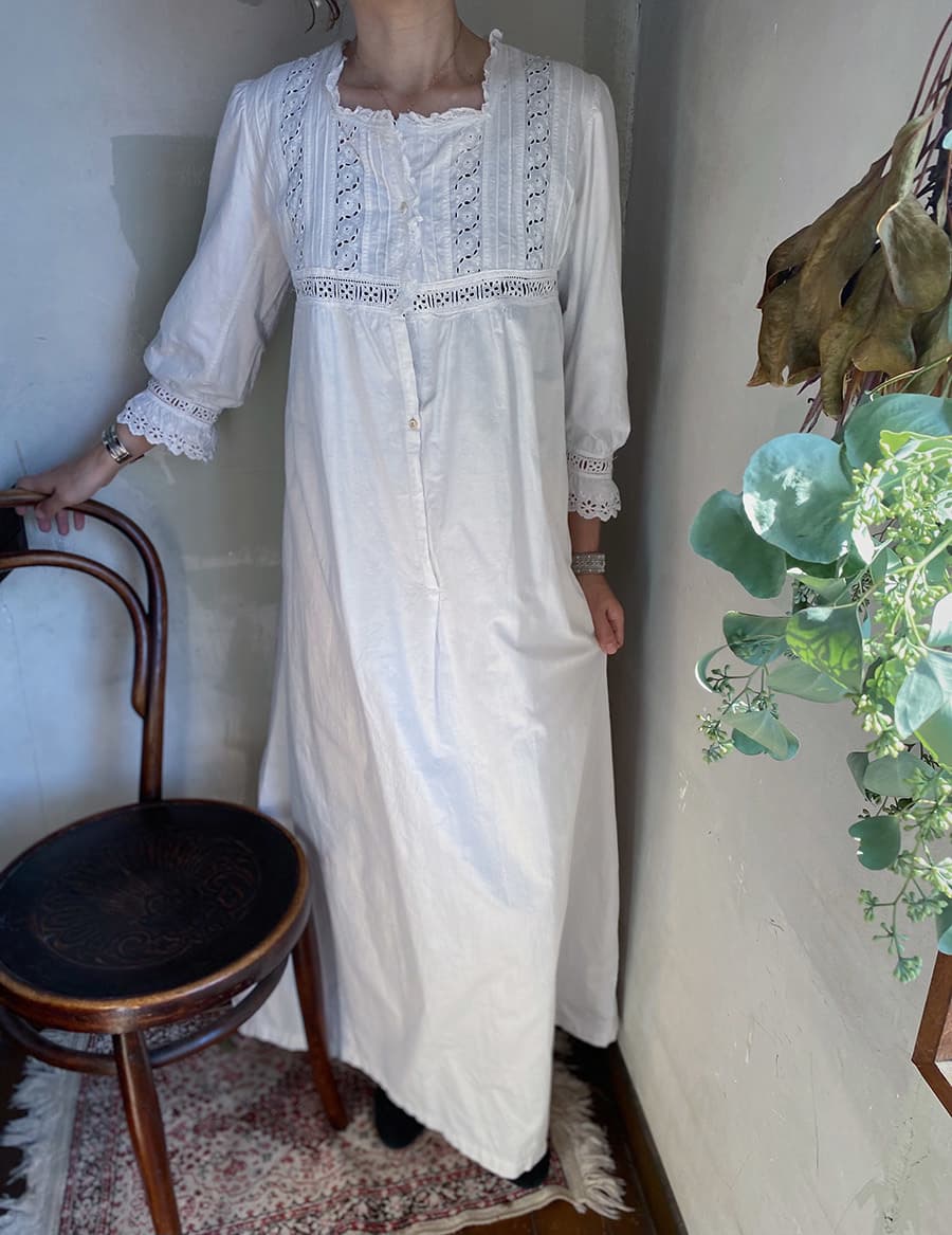 フランスアンティークナイトドレスアンティークレースワンピース