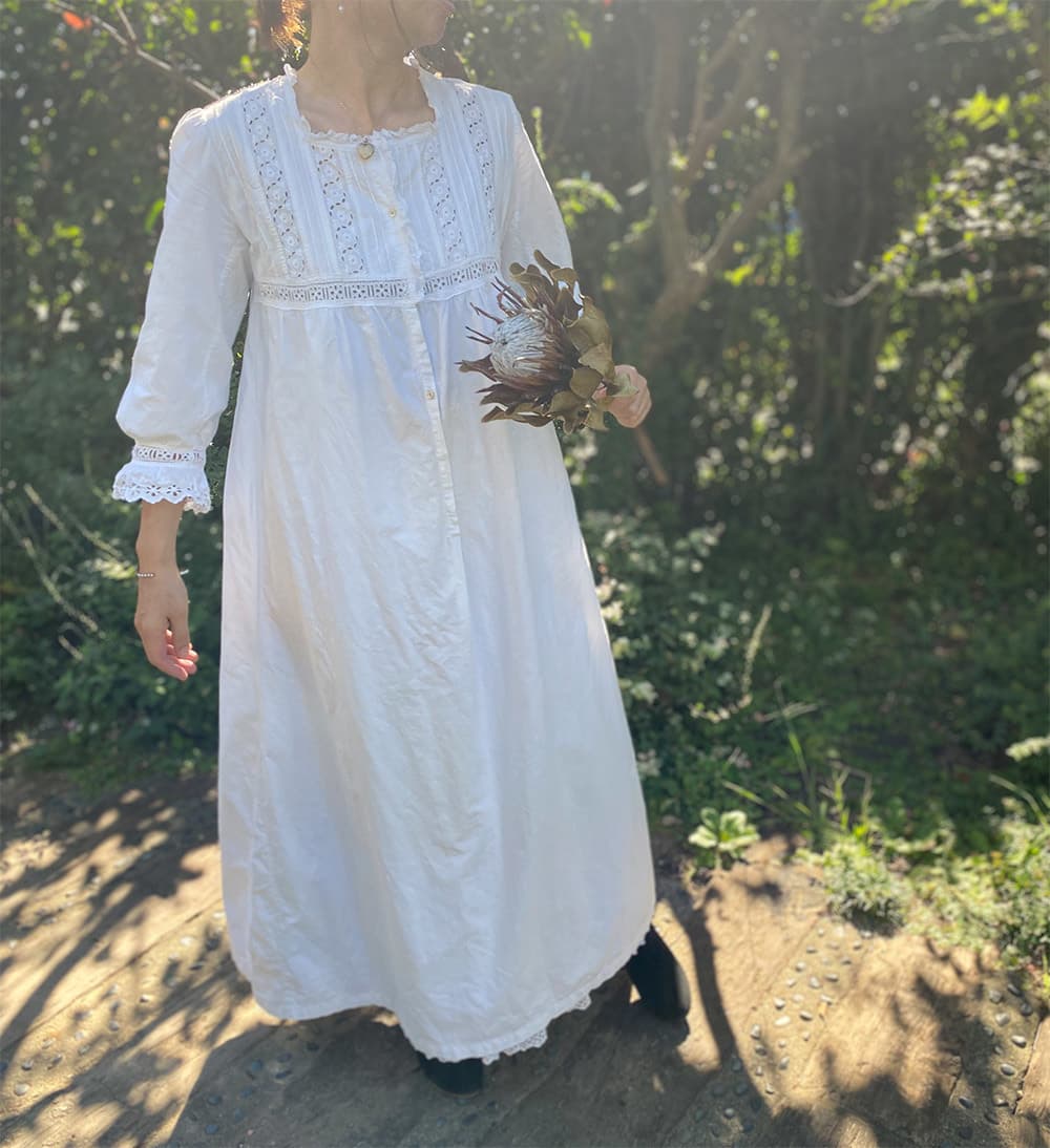 フランスアンティークナイトドレスアンティークレースワンピース