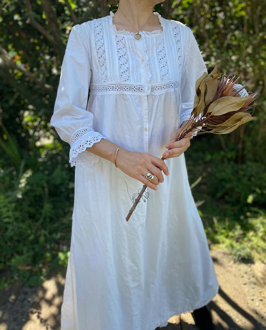 フランスアンティークナイトドレスアンティークレースワンピース