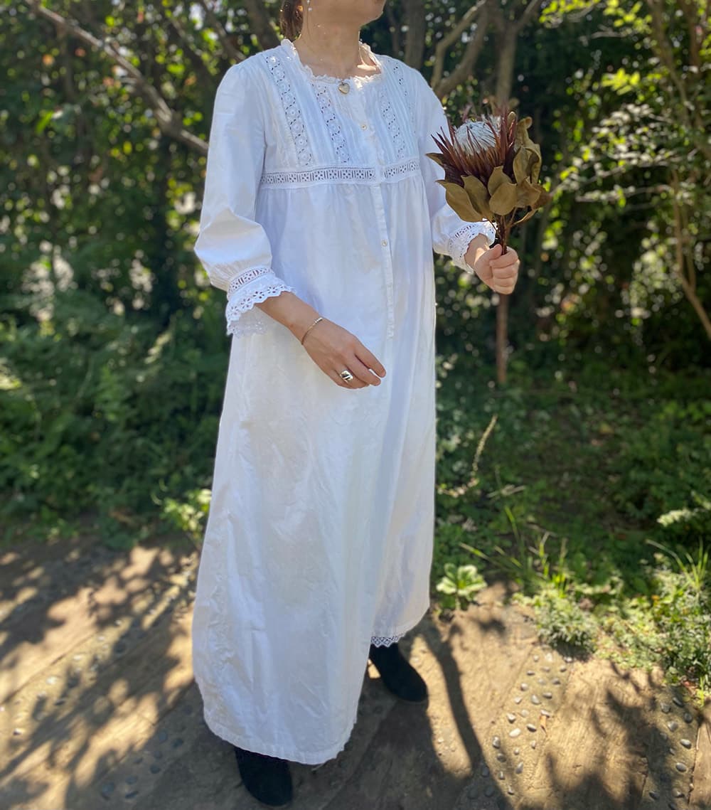 フランスアンティークナイトドレスアンティークレースワンピース