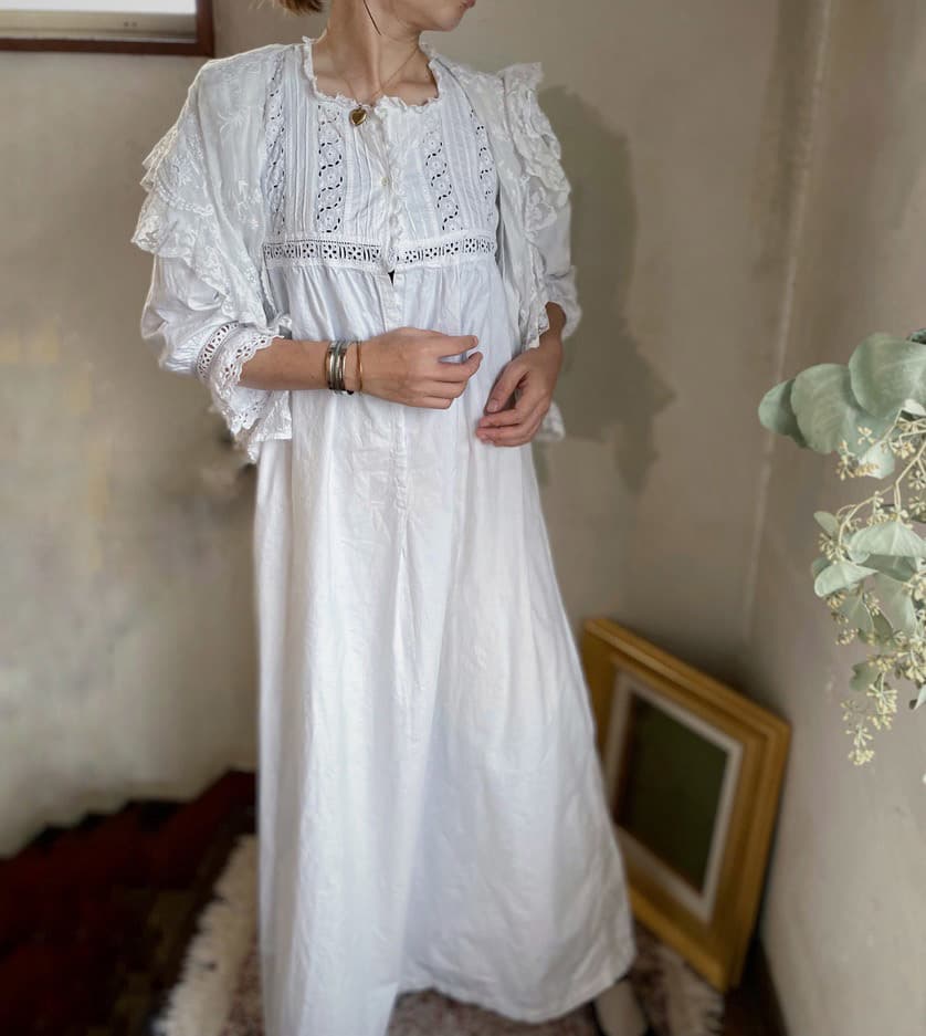 フランスアンティークナイトドレスアンティークレースワンピース