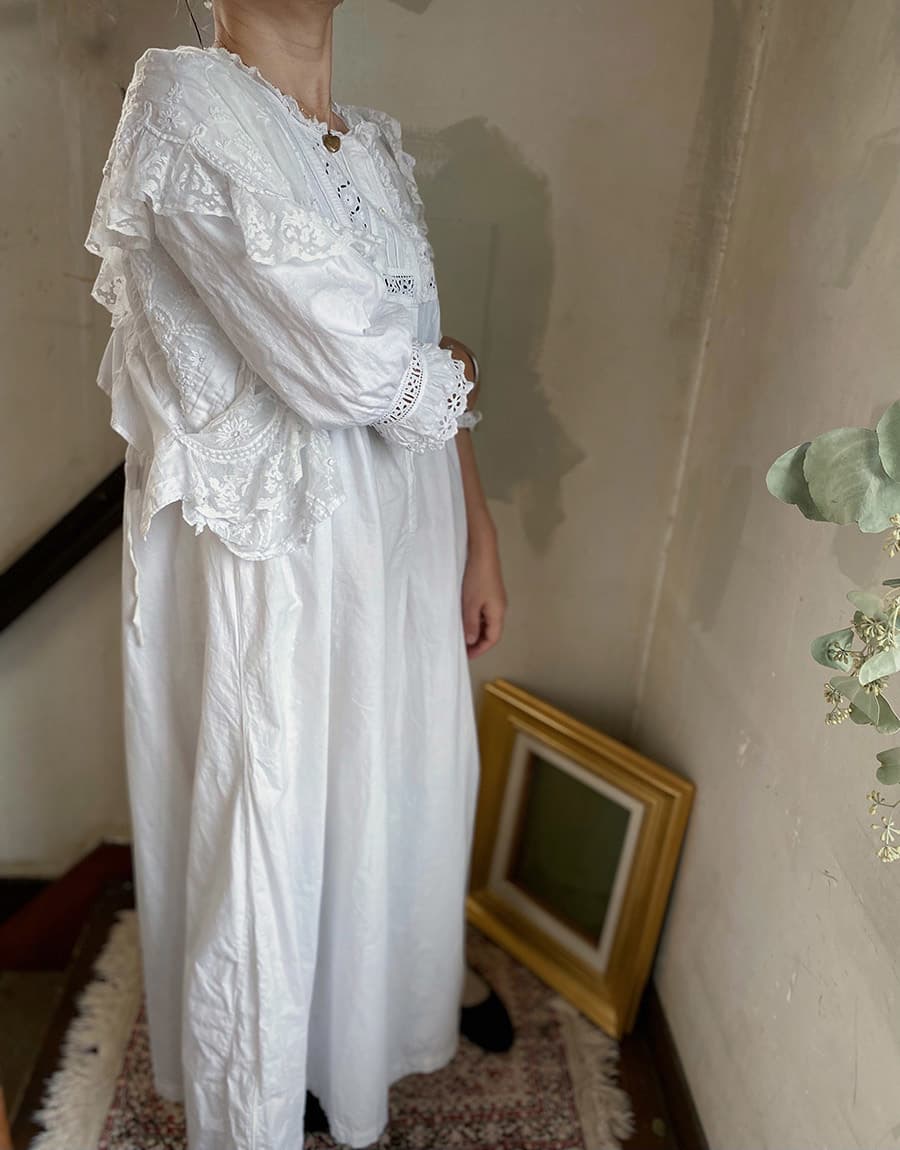 フランスアンティークナイトドレスアンティークレースワンピース