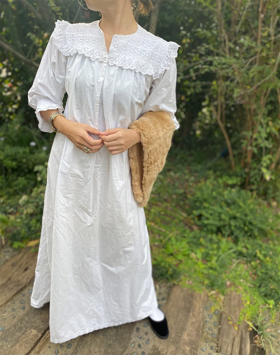 フランスアンティークナイトドレスアンティークレースワンピース