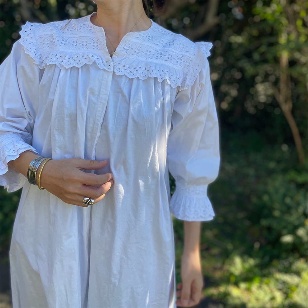 フランスアンティークナイトドレスアンティークレースワンピース