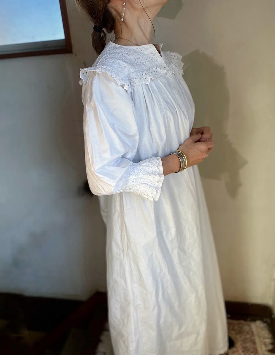 フランスアンティークナイトドレスアンティークレースワンピース