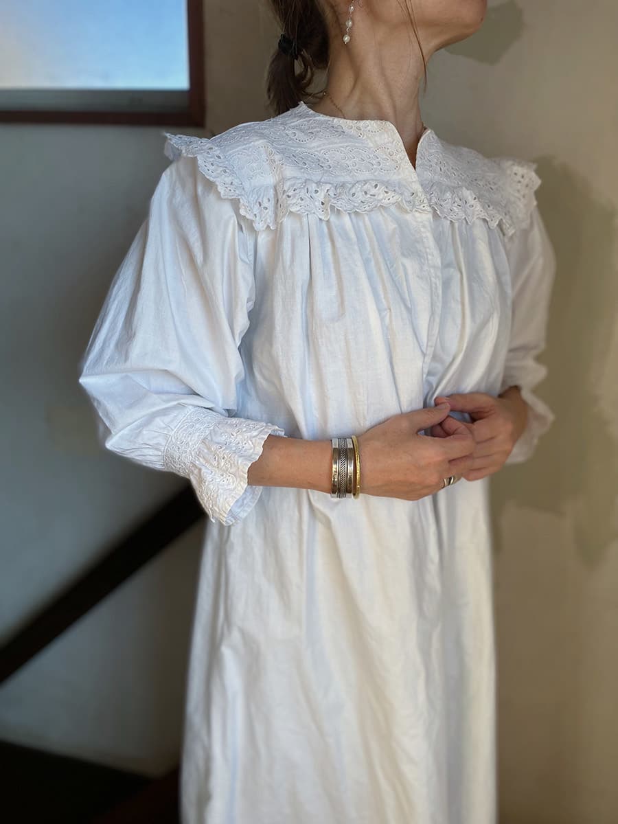 フランスアンティークナイトドレスアンティークレースワンピース