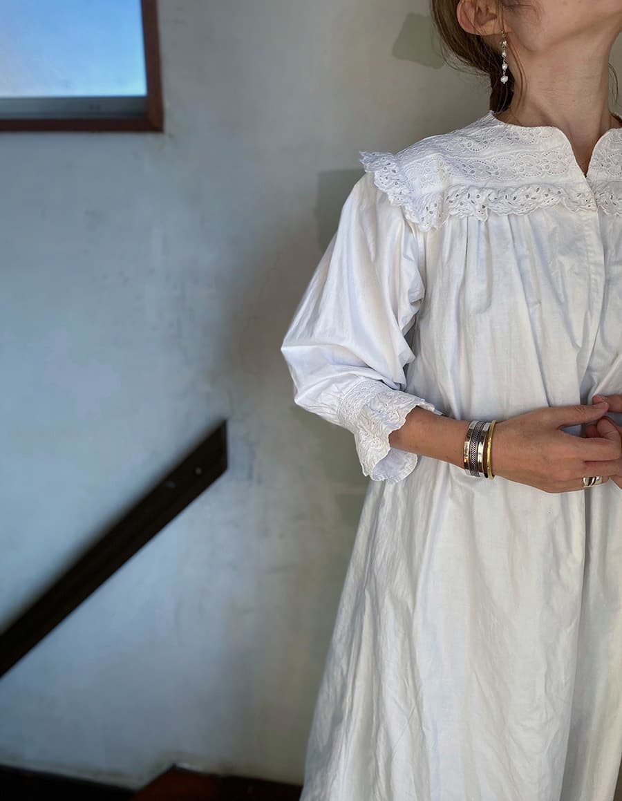 フランスアンティークナイトドレスアンティークレースワンピース