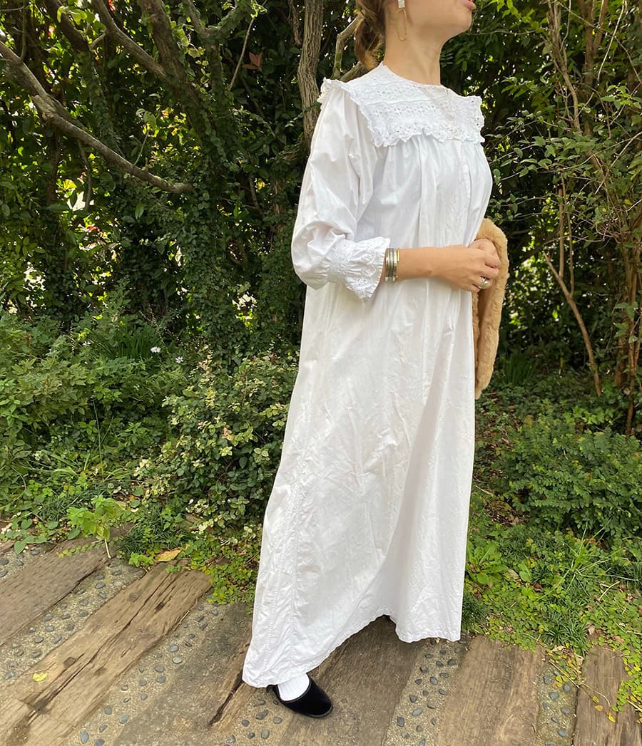 フランスアンティークナイトドレスアンティークレースワンピース