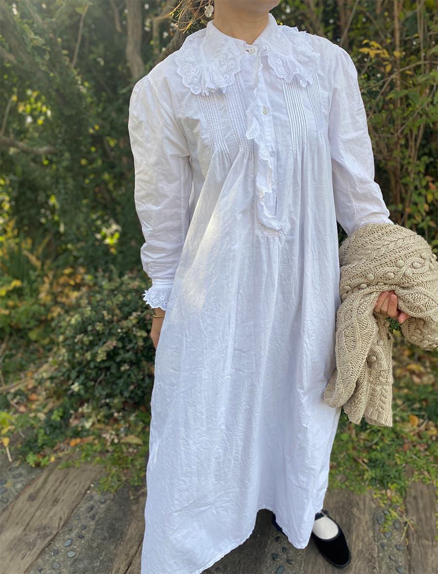 フランスアンティークナイトドレスアンティークレースワンピース