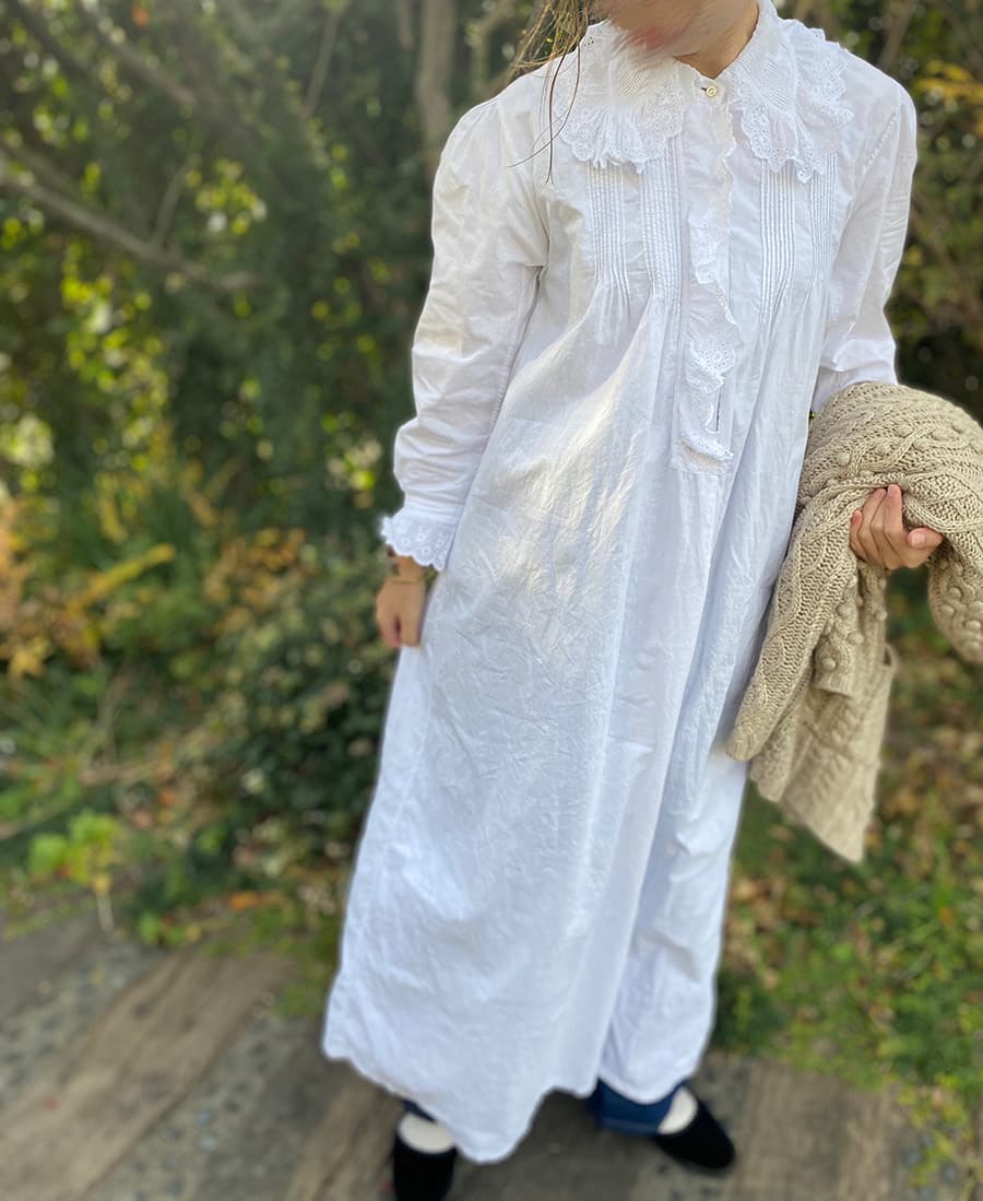 フランスアンティークナイトドレスアンティークレースワンピース