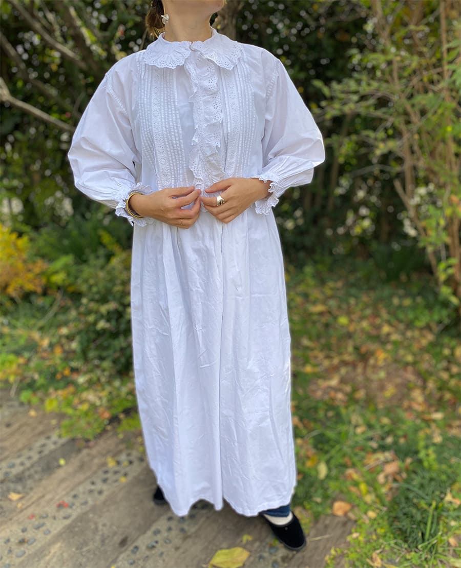 フランスアンティークナイトドレスアンティークレースワンピース