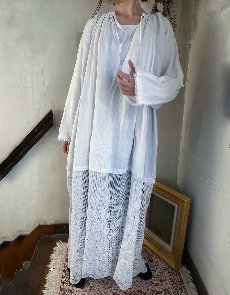 フランスアンティークチャーチスモックヴィンテージ チャーチドレスchurchsmock