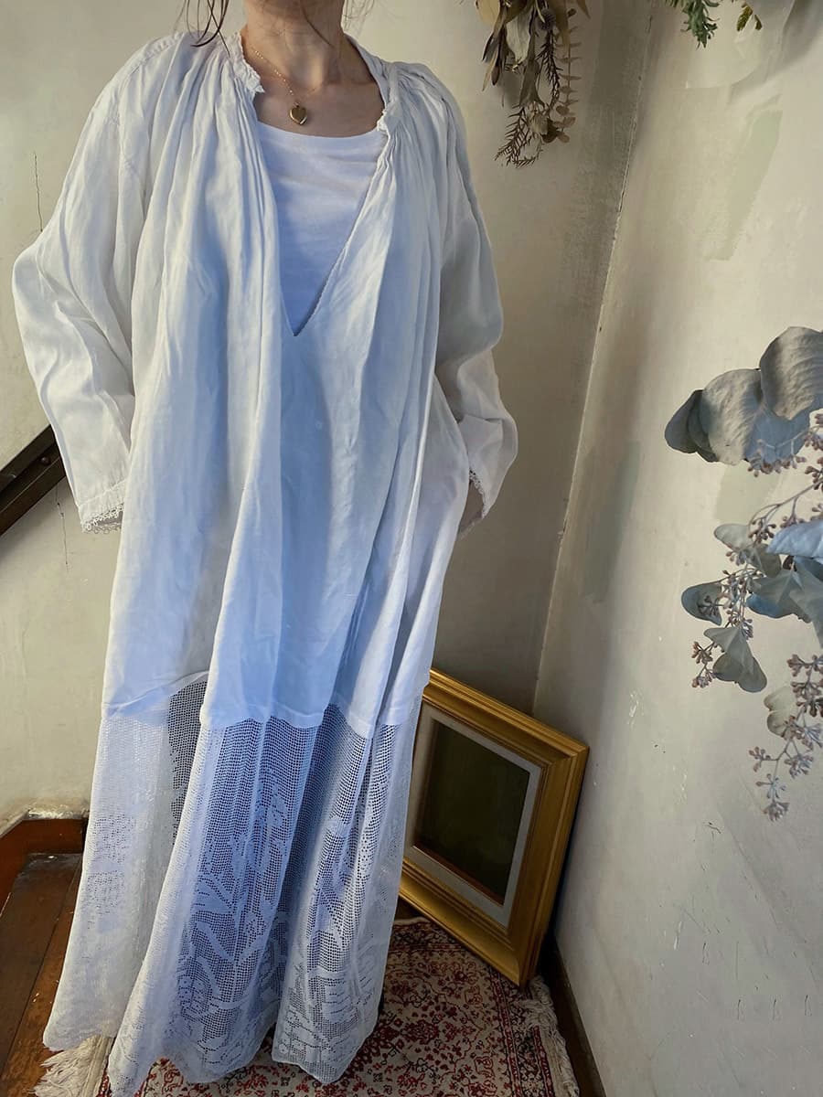 フランスアンティークチャーチスモックヴィンテージ チャーチドレスchurchsmock
