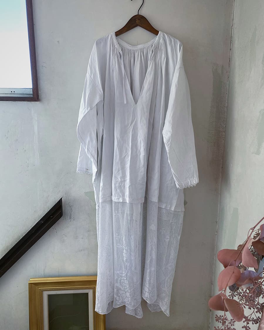 フランスアンティークチャーチスモックヴィンテージ チャーチドレスchurchsmock