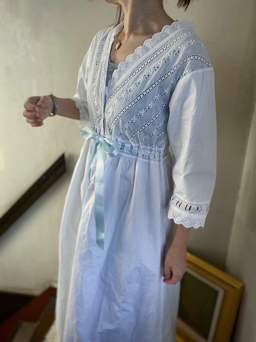 フランスアンティークナイトドレスアンティークレースワンピース