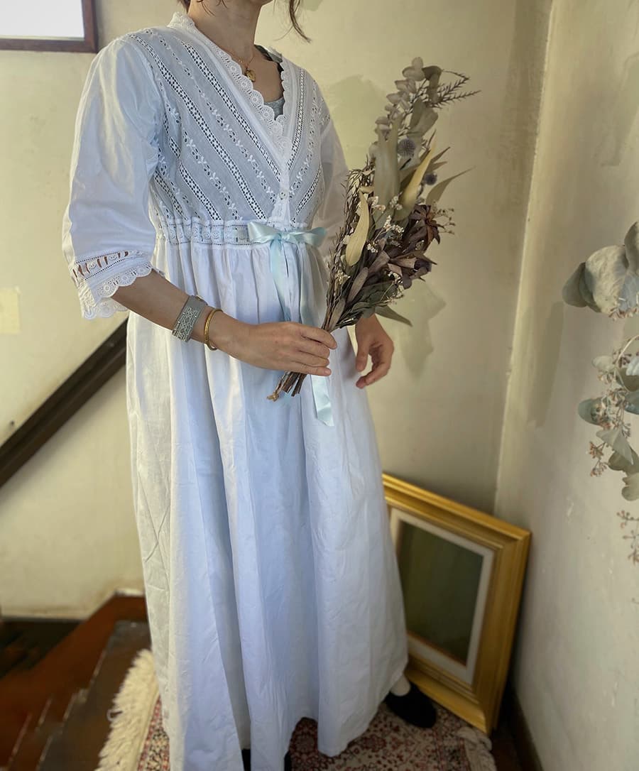 フランスアンティークナイトドレスアンティークレースワンピース