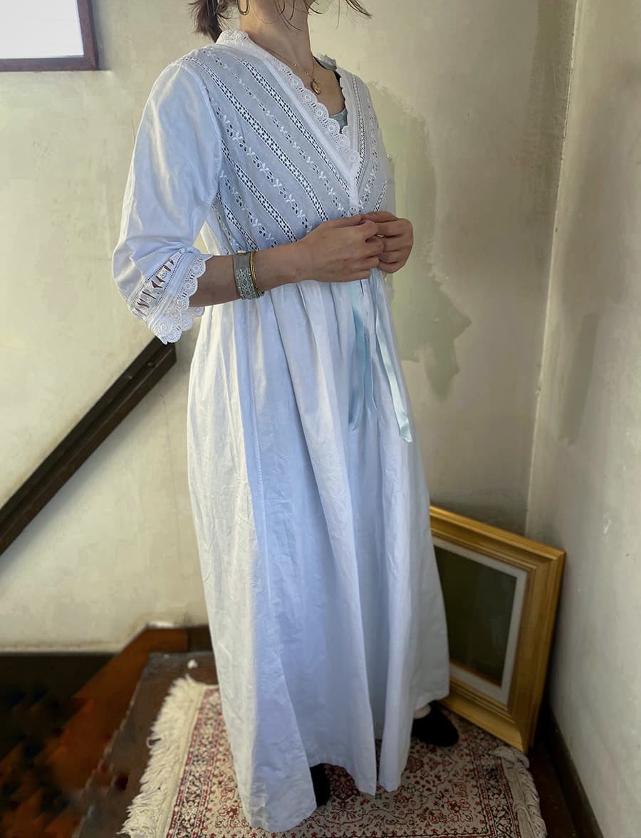 フランスアンティークナイトドレスアンティークレースワンピース