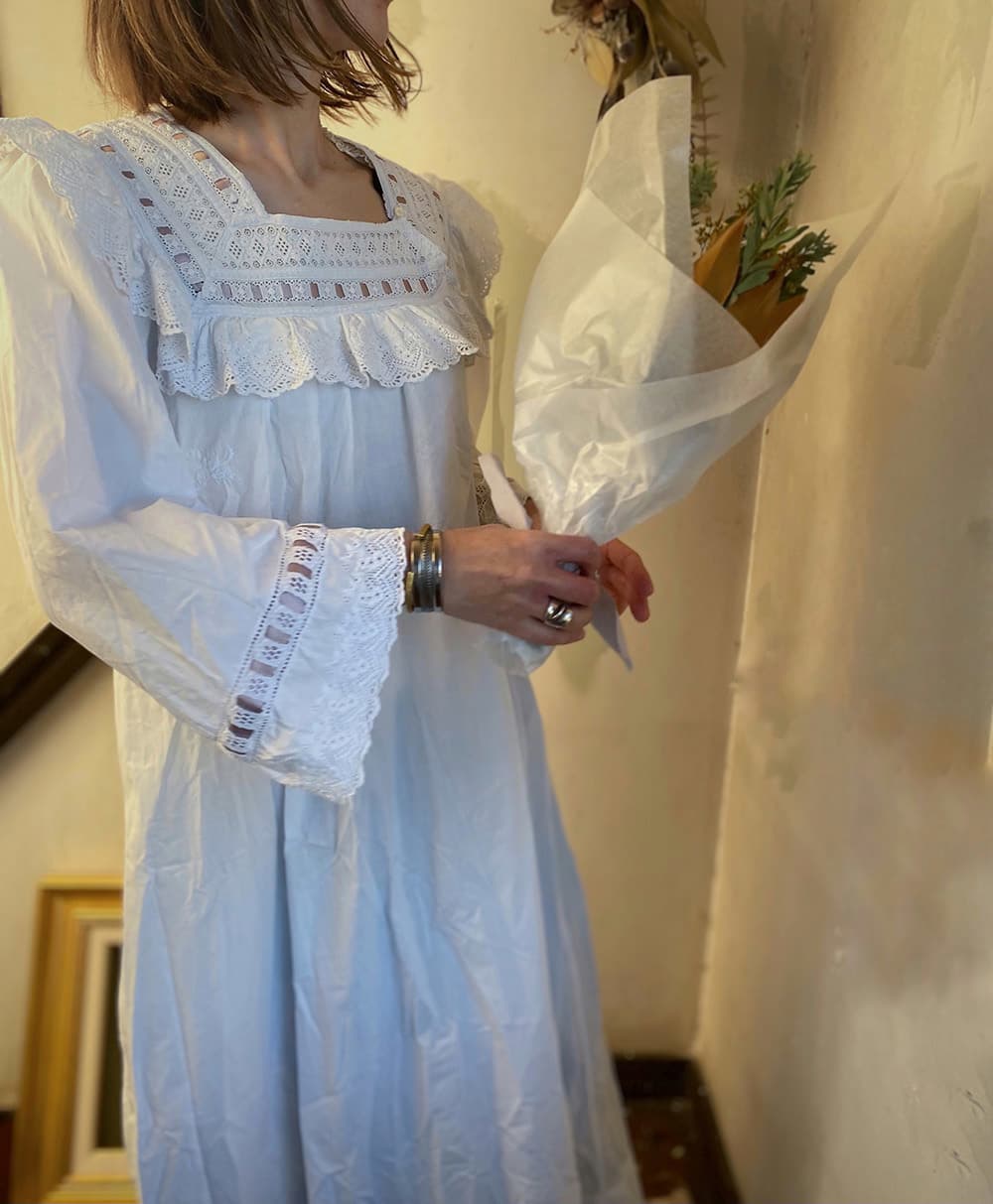 フランスアンティークナイトドレスアンティークレースワンピース