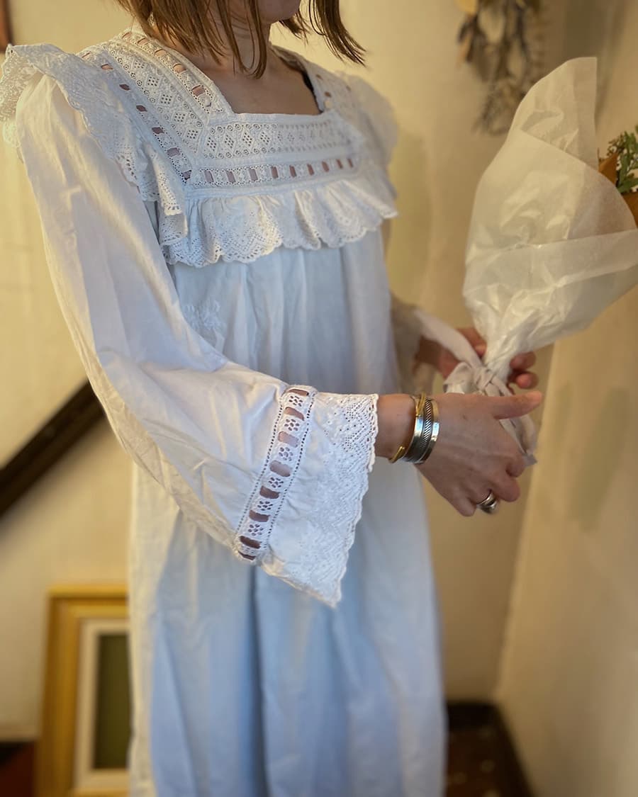 フランスアンティークナイトドレスアンティークレースワンピース