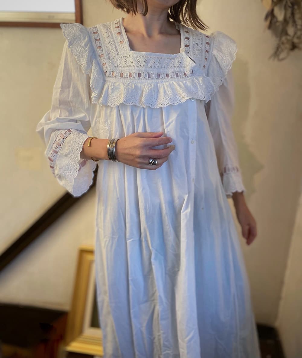 フランスアンティークナイトドレスアンティークレースワンピース