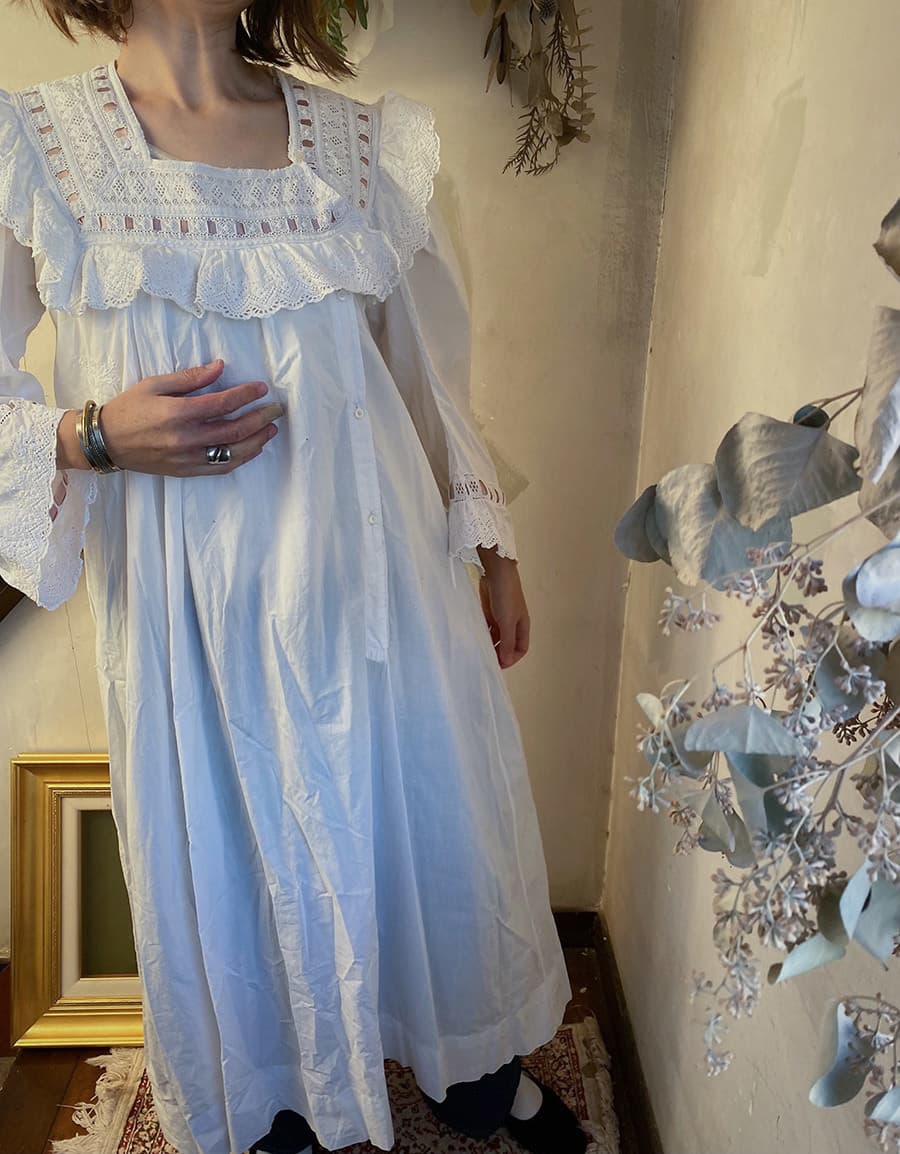 フランスアンティークナイトドレスアンティークレースワンピース