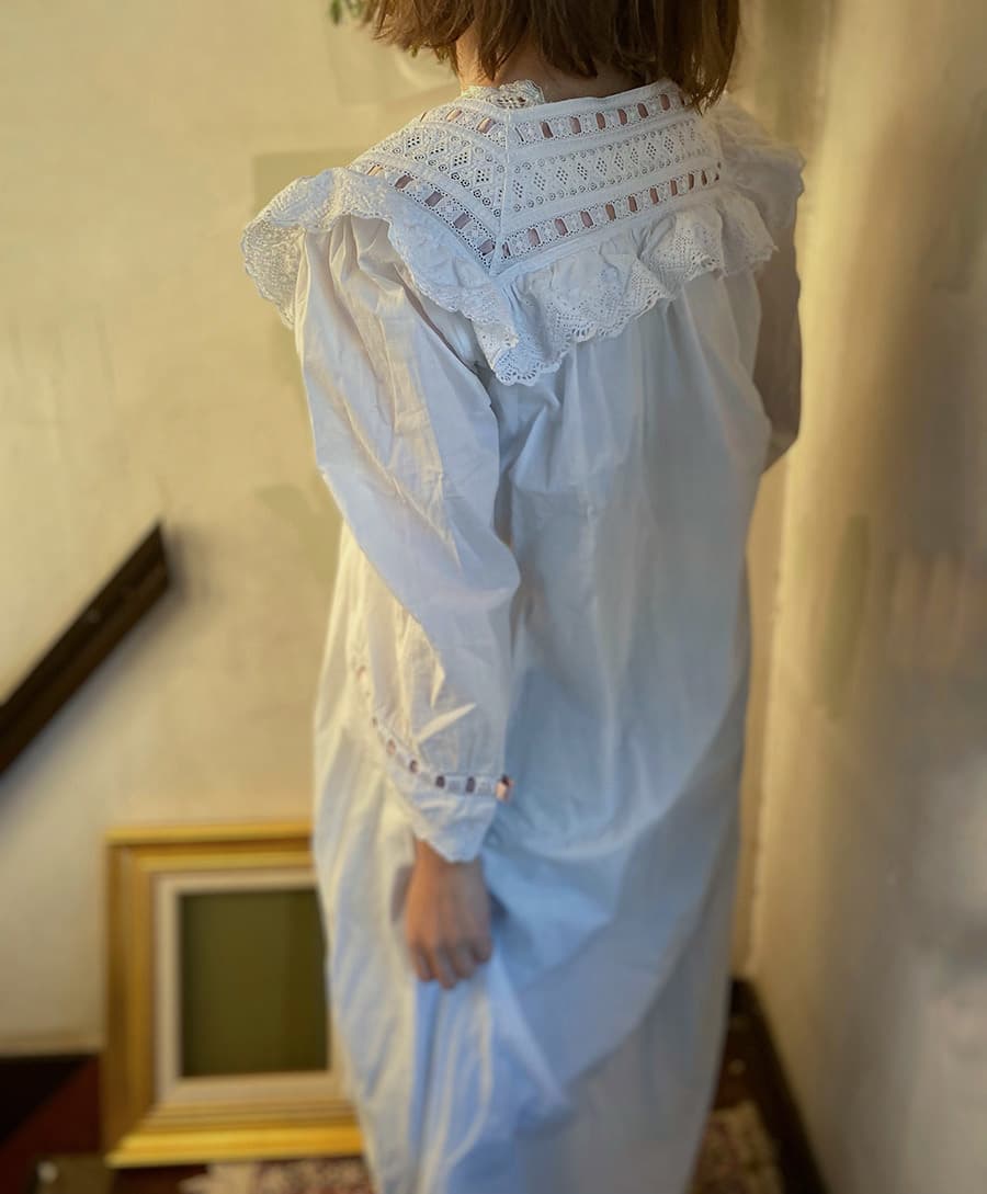 フランスアンティークナイトドレスアンティークレースワンピース