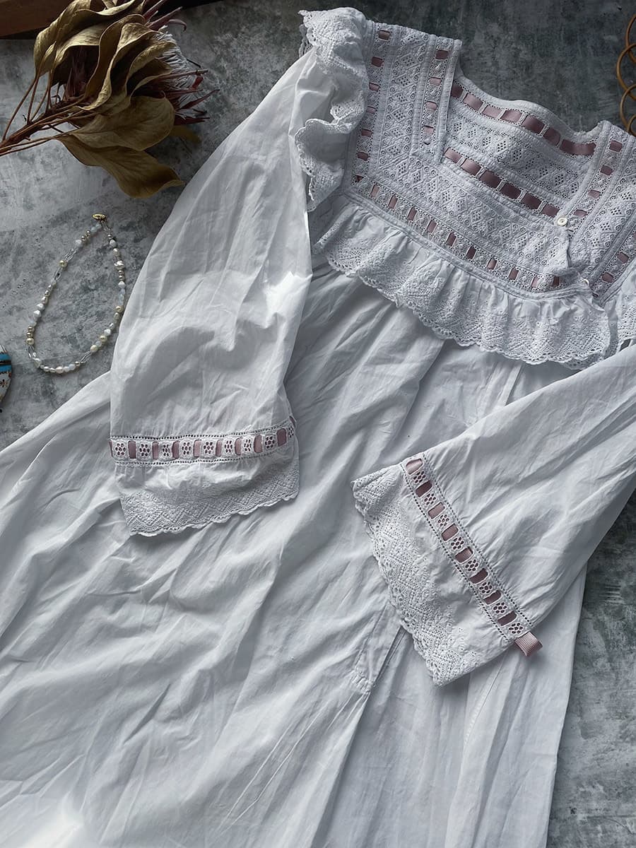 フランスアンティークナイトドレスアンティークレースワンピース