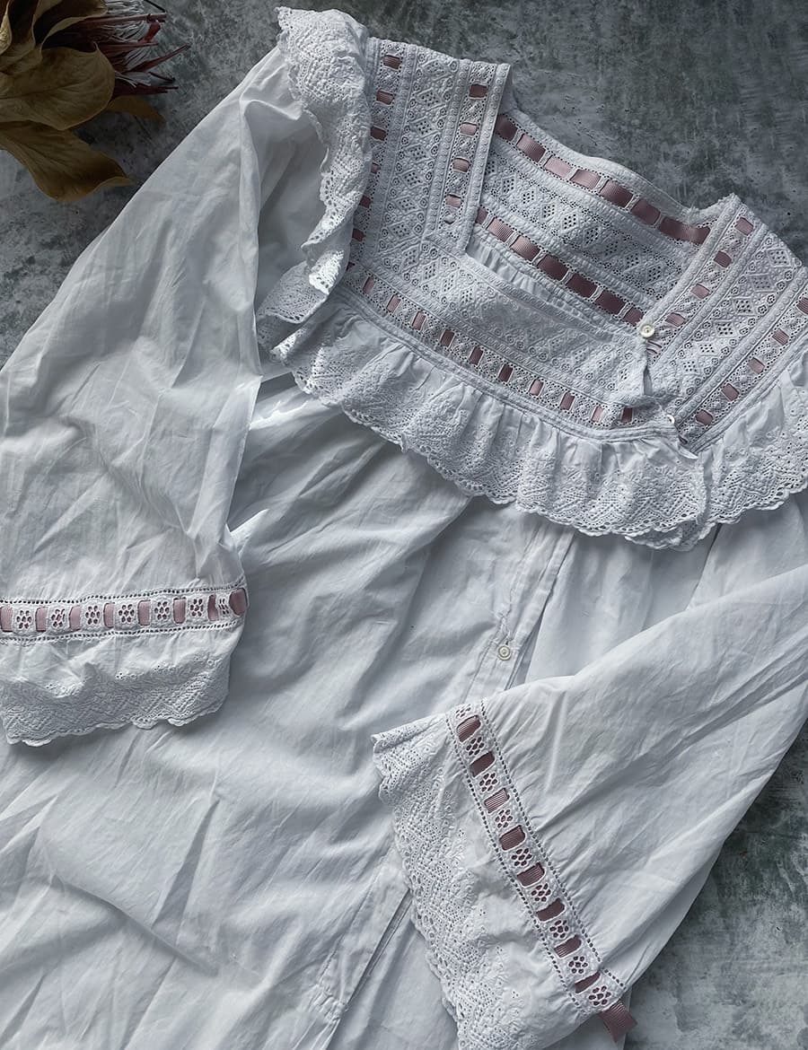 フランスアンティークナイトドレスアンティークレースワンピース