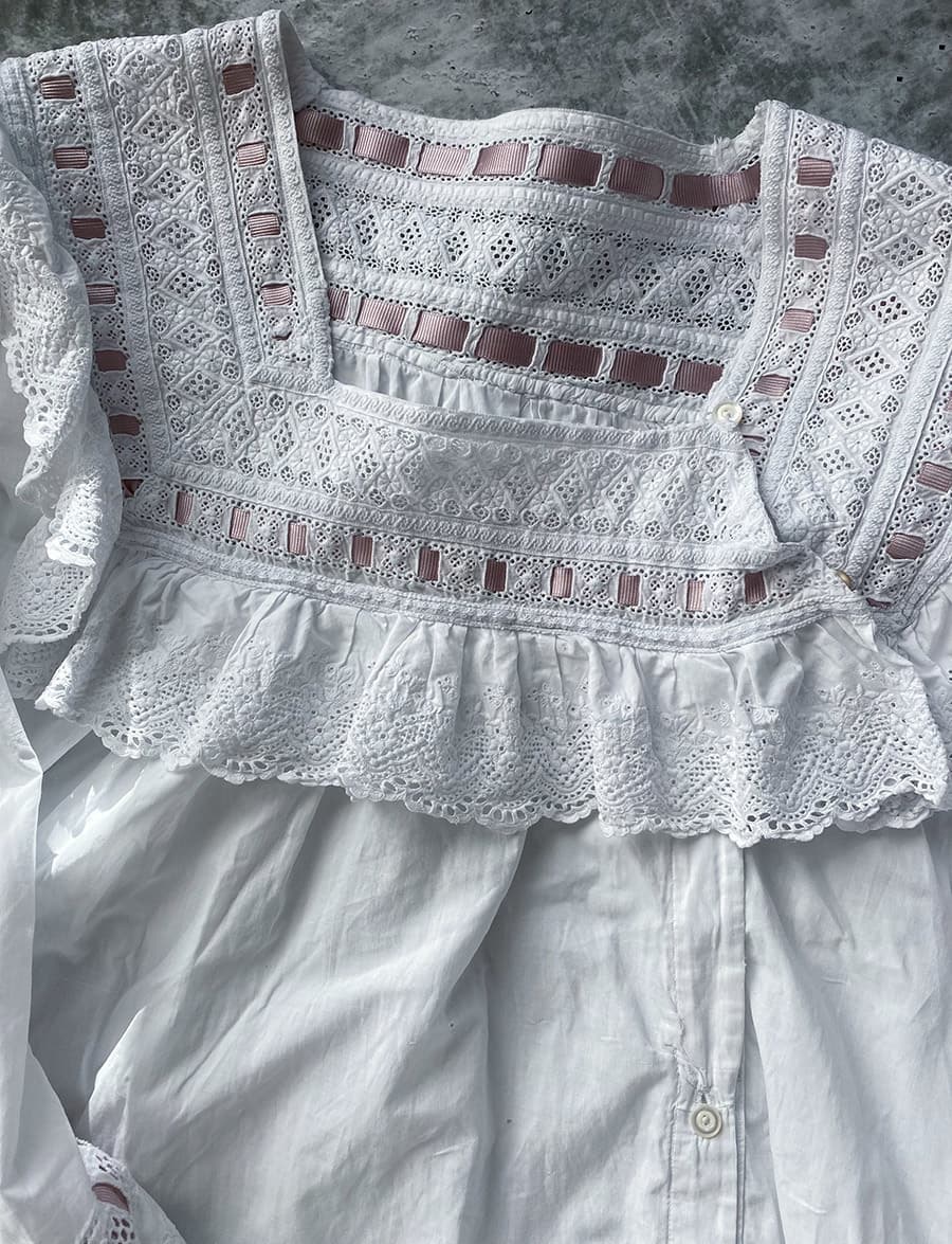 フランスアンティークナイトドレスアンティークレースワンピース