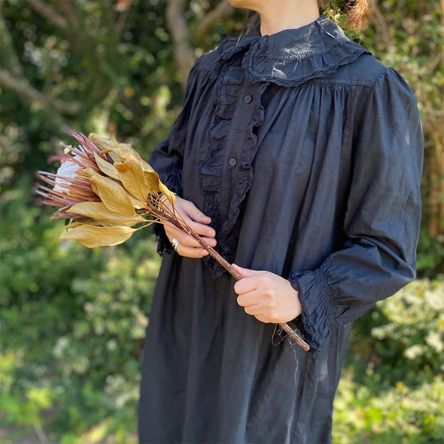 フランスアンティークナイトドレスアンティークレースワンピースブラック