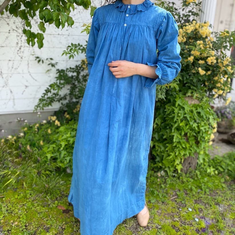 アンティークレースワンピースインディゴブルー