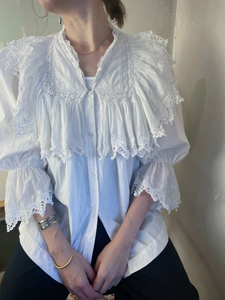フランスアンティークブラウスフリルレースブラウス