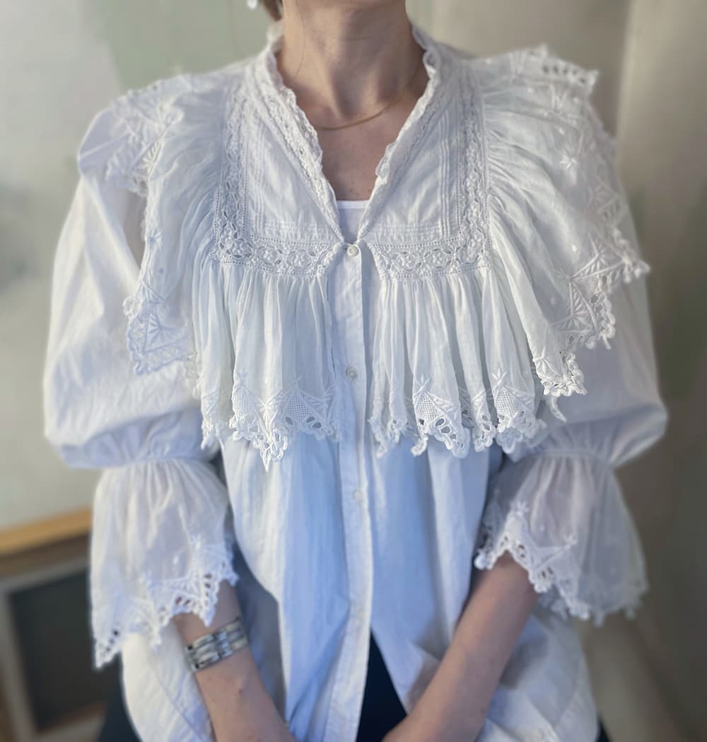 フランスアンティークブラウスフリルレースブラウス