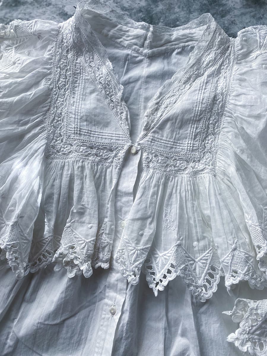 フランスアンティークブラウスフリルレースブラウス