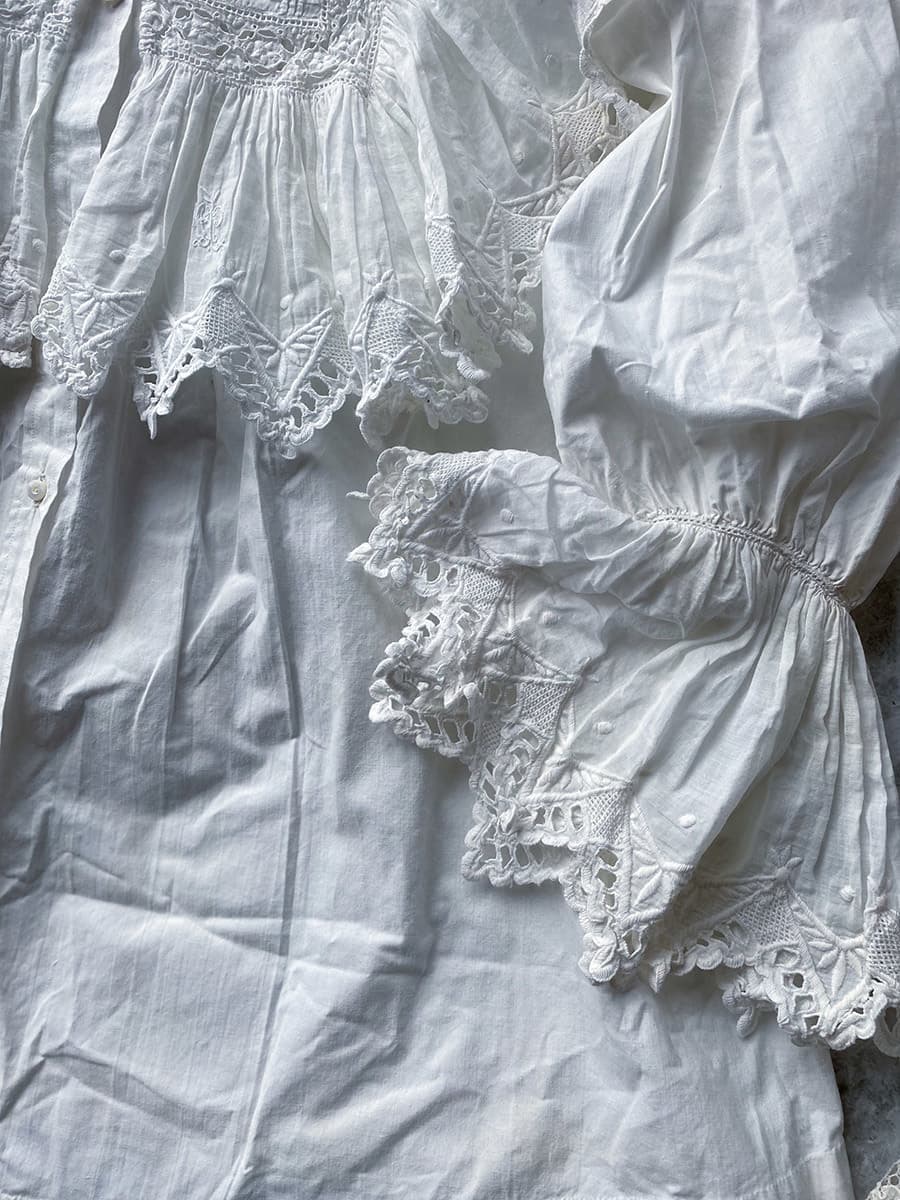 フランスアンティークブラウスフリルレースブラウス