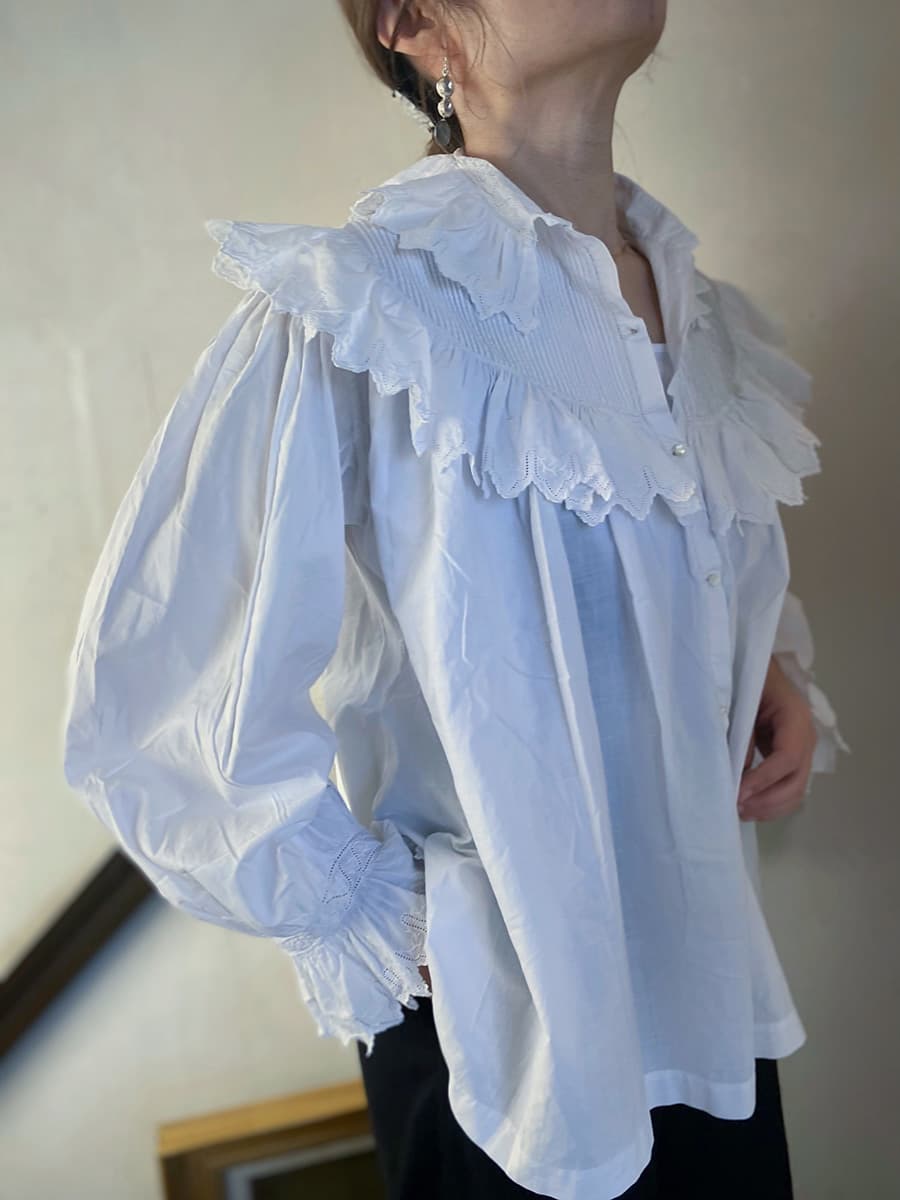 フランスアンティークブラウスフリルレースブラウス