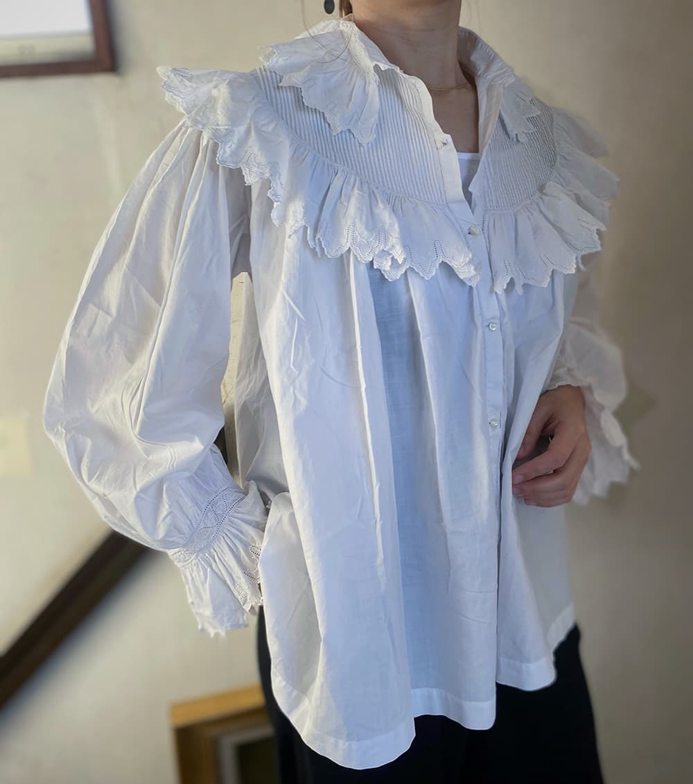 フランスアンティークブラウスフリルレースブラウス