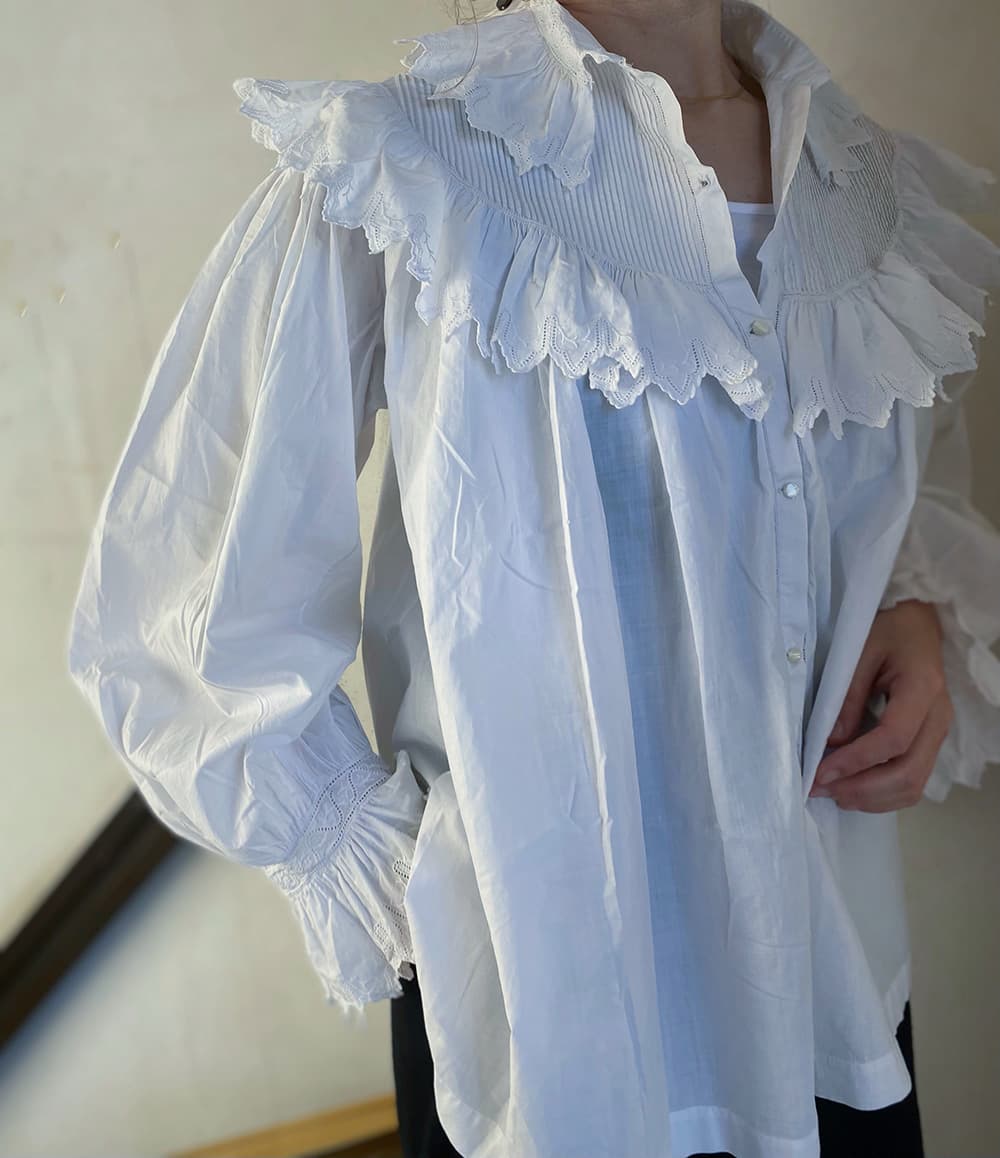 フランスアンティークブラウスフリルレースブラウス