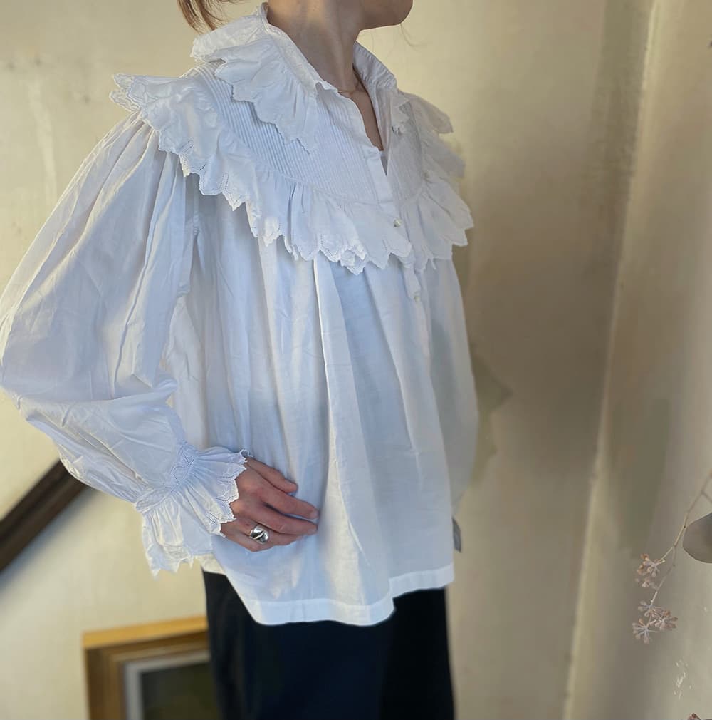 フランスアンティークブラウスフリルレースブラウス