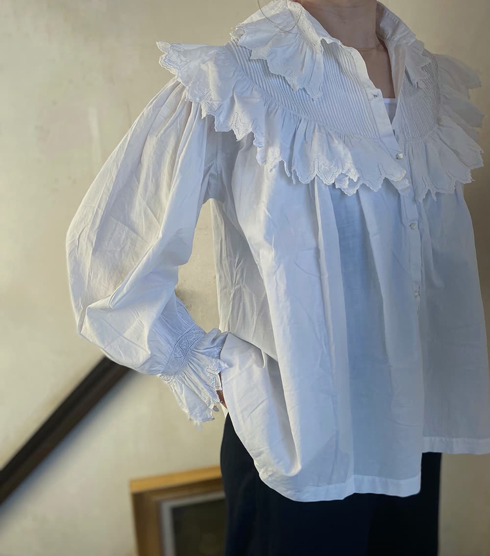 フランスアンティークブラウスフリルレースブラウス