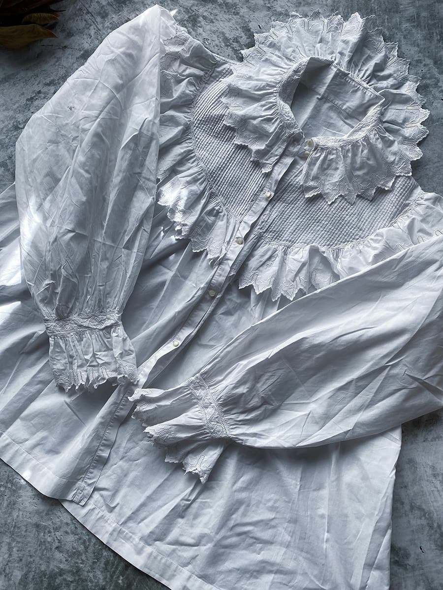 フランスアンティークブラウスフリルレースブラウス