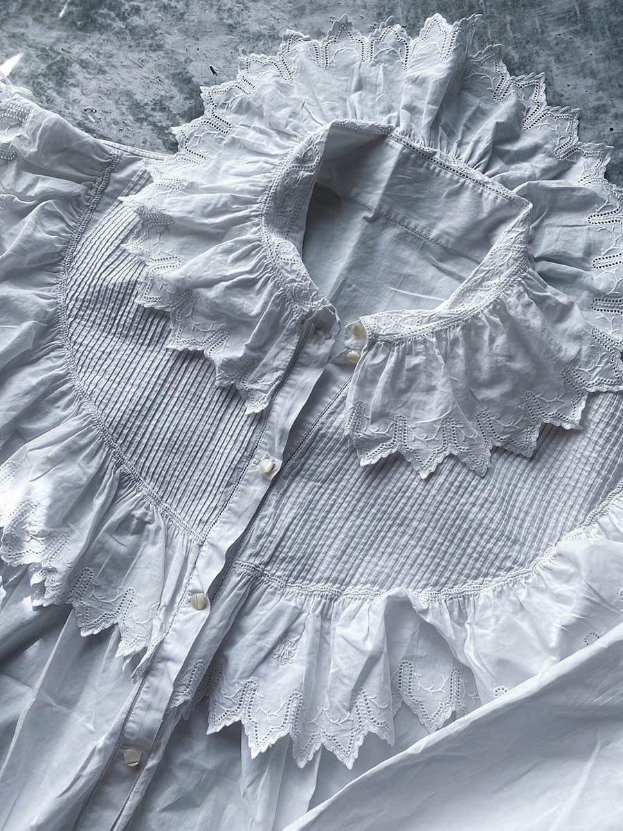 フランスアンティークブラウスフリルレースブラウス